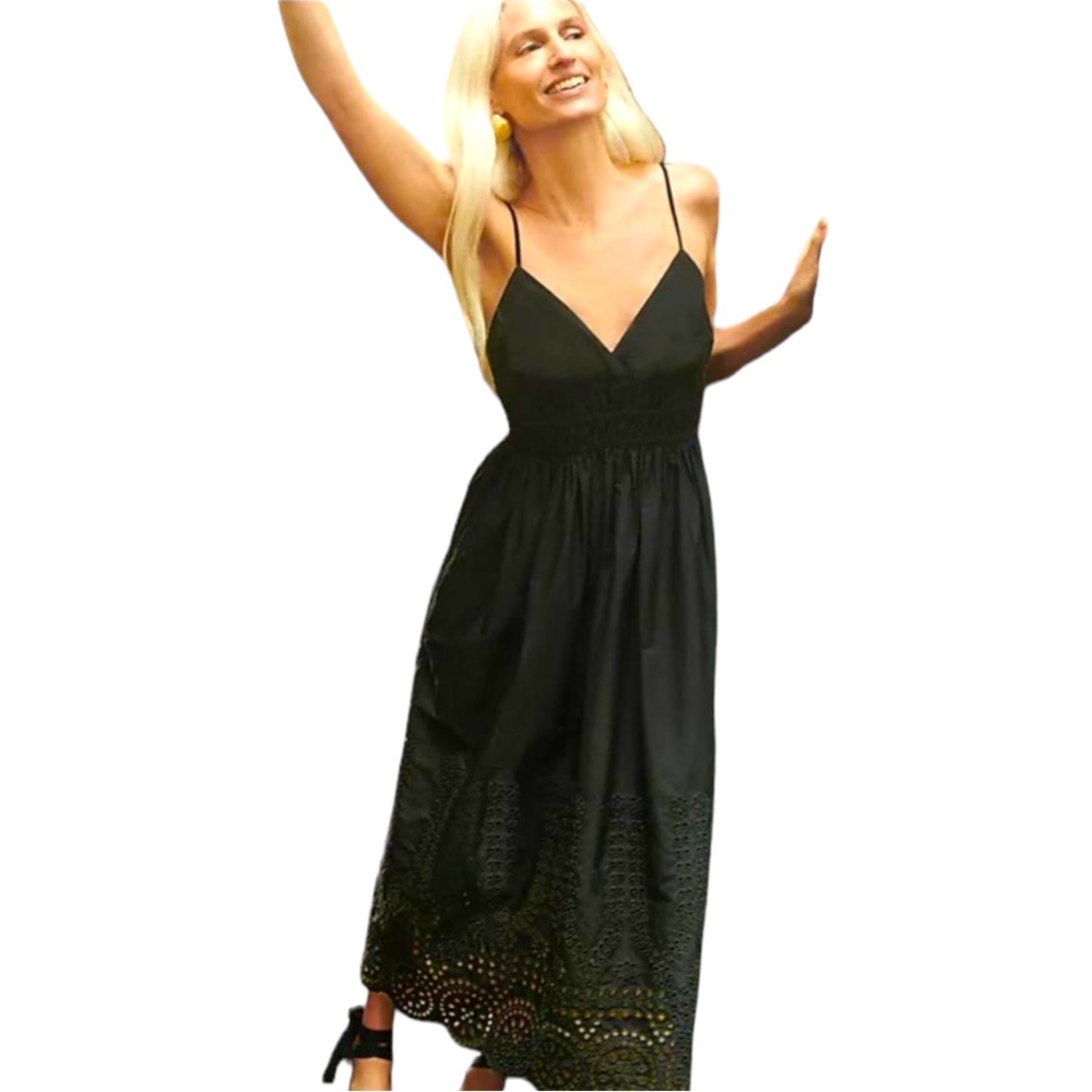 NWT J. Crew midi black cotton poplin eyelet dress